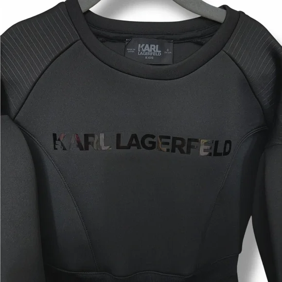 Karl Lagerfeld Kids Black Logo Neoprene Dress Belted Designer Girls Outfit - Picture 4 of 6